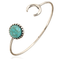 Tibetan Style Cuff Bangle, with Turquoise, antique silver color plated, nickel, lead & cadmium free, 65mm, Inner Diameter:Approx 65mm, Length:Approx 8 Inch, Sold By PC
