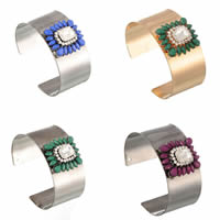 Tibetan Style Cuff Bangle, with Glass & Resin, Flower, plated, faceted & with rhinestone, more colors for choice, nickel, lead & cadmium free, 35mm, Inner Diameter:Approx 65mm, Length:Approx 8 Inch, Sold By PC