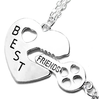 Tibetan Style Puzzle Friendship Necklace, with 2lnch extender chain, Heart, word best friend, platinum color plated, oval chain & with letter pattern & enamel, nickel, lead & cadmium free, 35x28mm, Length:Approx 19 Inch, 2Strands/Set, Sold By Set