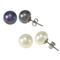 Freshwater Pearl Earrings, Stainless Steel, with Freshwater Pearl, natural, more colors for choice, 11x11x19mm, 10Pairs/Lot, Sold By Lot