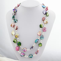 coquille collier de chandail, avec perle d'eau douce cultivée & cristal, multicolore, 8mm, Vendu par Environ 39 pouce brin