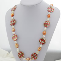 Freshwater Pearl Sweater Chain Necklace, with Freshwater Shell, Potato, printing, 8mm, Sold Per Approx 25.5 Inch Strand