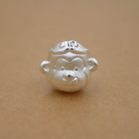99% Sterling Silver Large Hole Bead, Monkey, plated, more colors for choice, 11x13mm, Hole:Approx 3mm, 8PCs/Lot, Sold By Lot