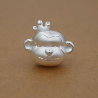 99% Sterling Silver Large Hole Bead, Monkey, plated, more colors for choice, 13x15mm, Hole:Approx 3mm, 7PCs/Lot, Sold By Lot