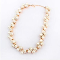 Plastic Pearl Necklace Zinc Alloy with ABS Plastic Pearl with 5cm extender chain gold color plated with rhinestone white nickel lead & cadmium free 400mm Sold Per Approx 15.5 Inch Strand