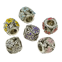 Tibetan Style European Beads, Drum, silver color plated, with flower pattern & without troll & enamel & blacken, more colors for choice, nickel, lead & cadmium free, 10x9mm, Hole:Approx 4.5mm, 100PCs/Lot, Sold By Lot