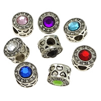 Tibetan Style European Beads, silver color plated, with heart pattern & without troll & with rhinestone & blacken, more colors for choice, nickel, lead & cadmium free, 11x12mm, Hole:Approx 5mm, 100PCs/Lot, Sold By Lot