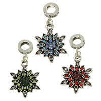 European Style Tibetan Style Dangle Beads, Flower, silver color plated, without troll & with rhinestone & blacken, more colors for choice, nickel, lead & cadmium free, 17x23x2mm, 2.5x12.5x9mm, Hole:Approx 5mm, 100PCs/Lot, Sold By Lot