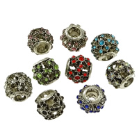 Zinc Alloy European perler, Drum, sølvfarvet forgyldt, uden trold & med rhinestone & sværte, flere farver til valg, nikkel, bly & cadmium fri, 11x10mm, Hole:Ca. 4.5mm, 100pc'er/Lot, Solgt af Lot