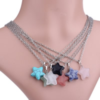 Natural Gemstone Necklace with iron chain Star silver color plated & oval chain 15mm Length Approx 19.5 Inch Sold By Bag
