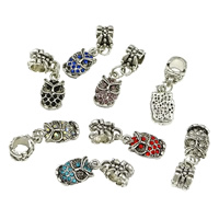 European Style Zinc Alloy Dangle Beads Owl silver color plated without troll & with rhinestone & blacken nickel lead & cadmium free  Approx 5mm Sold By Lot