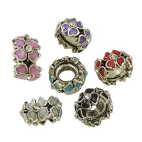 Tibetan Style European Beads, Flower, silver color plated, without troll & enamel & with rhinestone & blacken, more colors for choice, nickel, lead & cadmium free, 6x10.50mm, Hole:Approx 4mm, 100PCs/Lot, Sold By Lot