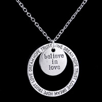 Zinc Alloy Jewelry Necklace with iron chain word believe in love antique silver color plated oval chain nickel lead & cadmium free 30mm Length Approx 19.5 Inch Sold By Bag