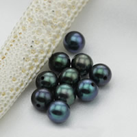 Perles nacres de culture d'eau douce demi percées , perle d'eau douce cultivée, pomme de terre, semi-foré, noire, 5.5-6mm, Trou:Environ 0.8mm, 5PC/sac, Vendu par sac