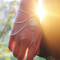Zinc Alloy Bracelet Ring with iron chain Hamsa silver color plated Islamic jewelry & twist oval chain nickel lead & cadmium free 190mm Length Approx 7.5 Inch Sold By Bag