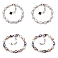 Freshwater Cultured Pearl Bracelet, Freshwater Pearl, with Brass, with 5cm extender chain, Rice, rose gold color plated, multi-colored, 7mm, Sold Per Approx 7.5 Inch Strand