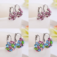 Zinc Alloy Lever Back Earring iron earring lever back clip silver color plated with rhinestone nickel lead & cadmium free Sold By Pair
