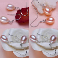 perla d'acquadolce coltivata naturalmente orecchini a goccia, ottone gancio, Riso, naturale, nessuno, 8-9mm, Venduto da coppia