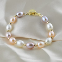 Freshwater Cultured Pearl Bracelet Freshwater Pearl with Brass Rice gold color plated natural multi-colored 8-9mm Sold Per Approx 7.5 Inch Strand