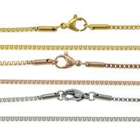 Rustfrit Stål Nekclace Chain, Stainless Steel, forgyldt, boks kæde, flere farver til valg, 1.40mm, Længde Ca. 23 inch, Solgt af Lot