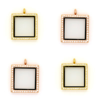 Stainless Steel Floating Locket, with Glass, Square, plated, with rhinestone, more colors for choice, 30x30mm, Hole:Approx 5mm, 3PCs/Lot, Sold By Lot