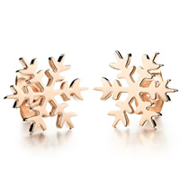 Christmas Earrings, Titanium Steel, Snowflake, rose gold color plated, Christmas jewelry, 12mm, 3Pairs/Bag, Sold By Bag