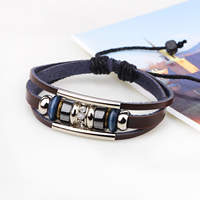 Cowhide Bracelet with Non Magnetic Hematite & Copper Coated Plastic & Zinc Alloy plated adjustable &  & with rhinestone nickel lead & cadmium free 6mm Length Approx 7 Inch  Sold By Lot