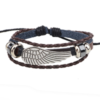 Men Bracelet Cowhide with Hematite & Copper Coated Plastic & Zinc Alloy Wing Shape plated adjustable &  nickel lead & cadmium free Sold Per Approx 7 Inch Strand