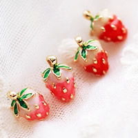 Zinc Alloy Stud Earring stainless steel post pin Strawberry gold color plated enamel lead & cadmium free Sold By Pair