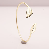 Iron Cuff Bangle, Leaf, gold color plated, nickel, lead & cadmium free, 65mm, Inner Diameter:Approx 65mm, Length:Approx 8 Inch, 3PCs/Bag, Sold By Bag