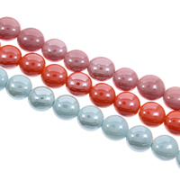 Glasierte Porzellan Perlen, flache Runde, glaciert, keine, 20x19x11mm, Bohrung:ca. 2mm, 100PCs/Tasche, verkauft von Tasche