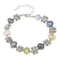 Freshwater Cultured Pearl Bracelet Freshwater Pearl with Zinc Alloy with 4cm extender chain Baroque antique silver color plated dyed multi-colored 8-9mm Sold Per Approx 7 Inch Strand