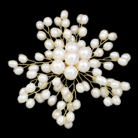 Freshwater Pearl Brooch, with Brass, Flower, gold color plated, natural, white, 70x13mm, 5-6mm, 7-8mm, Sold By PC