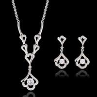 Zinc Alloy Jewelry Sets earring & necklace with iron chain stainless steel post pin with 5cm extender chain Flower platinum plated oval chain & micro pave cubic zirconia nickel lead & cadmium free  Length Approx 16-18 Inch Sold By Bag