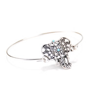 Zinc Alloy Bangle with Turquoise Elephant antique silver color plated nickel lead & cadmium free 60mm Inner Approx 60mm Length Approx 7.5 Inch Sold By Bag
