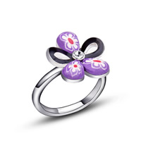 Zinc Alloy Finger Ring with Polymer Clay Flower platinum plated & with Austria rhinestone & enamel nickel lead & cadmium free Sold By PC