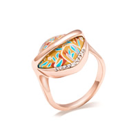 Tibetan Style Finger Ring, with Polymer Clay, real rose gold plated, different size for choice & with Austria rhinestone, nickel, lead & cadmium free, 21x19mm, Sold By PC