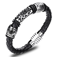 PU Leather Cord Bracelets Titanium Steel with PU Leather blacken original color 13mm Length Approx 8 Inch Sold By Bag