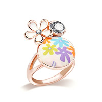 Zinc Alloy Finger Ring with Polymer Clay Flower real rose gold plated & with Austria rhinestone & enamel nickel lead & cadmium free Sold By PC