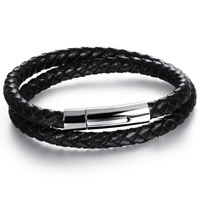 PU Leather Cord Bracelets, Titanium Steel, with PU Leather, 2-strand, original color, 6mm, Length:Approx 7.5 Inch, 3Strands/Bag, Sold By Bag