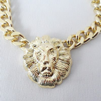 Cink Alloy nakit ogrlice, s željeza lanac, Lav, zlatna boja pozlaćen, twist ovalni lanac, nikal, olovo i kadmij besplatno, 400mm, Prodano Per Približno 15.5 inčni Strand