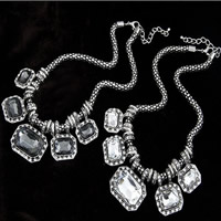 Zinc Alloy smykker halskæde, med jern kæde & Glas, med 5cm extender kæde, antik sølv farve forgyldt, lanterne kæde & facetteret & med rhinestone, flere farver til valg, nikkel, bly & cadmium fri, 400mm, Solgt Per Ca. 15.5 inch Strand