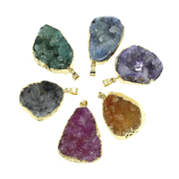 Natural Agate Druzy Pendant, Ice Quartz Agate, with iron bail, Nuggets, gold color plated, druzy style, mixed colors, 21x29x9mm-30x42x11mm, Hole:Approx 4x6mm, 10PCs/Bag, Sold By Bag
