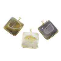 Natural Agate Druzy Pendant, Ice Quartz Agate, with Iron, Square, gold color plated, druzy style, mixed colors, 43x47x11mm-44x48x16mm, Hole:Approx 4x6mm, 10PCs/Bag, Sold By Bag