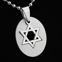 Stainless Steel Pendants, Flat Oval, with star of David pattern, original color, 21x26mm, Hole:Approx 3-5mm, 3PCs/Bag, Sold By Bag
