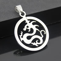 Stainless Steel Animal Pendants, Dragon, original color, 29mm, Hole:Approx 3-5mm, 3PCs/Bag, Sold By Bag
