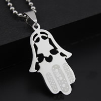Stainless Steel Pendants, Hamsa, Islamic jewelry, original color, 22x35x12mm, Hole:Approx 3-5mm, 3PCs/Bag, Sold By Bag