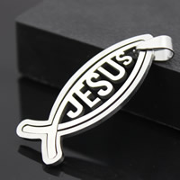 Stainless Steel Animal Pendants, Fish, word Jesus, original color, 16x40mm, Hole:Approx 3-5mm, 3PCs/Bag, Sold By Bag