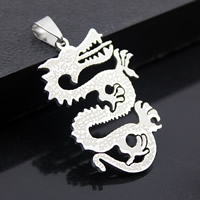 Stainless Steel Animal Pendants, Dragon, original color, 27x39mm, Hole:Approx 3-5mm, 3PCs/Bag, Sold By Bag