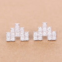 Cubic Zirconia Micro Pave Sterling Silver Earring, 925 Sterling Silver, with rubber earnut, micro pave cubic zirconia, 11x14mm, 5Pairs/Lot, Sold By Lot